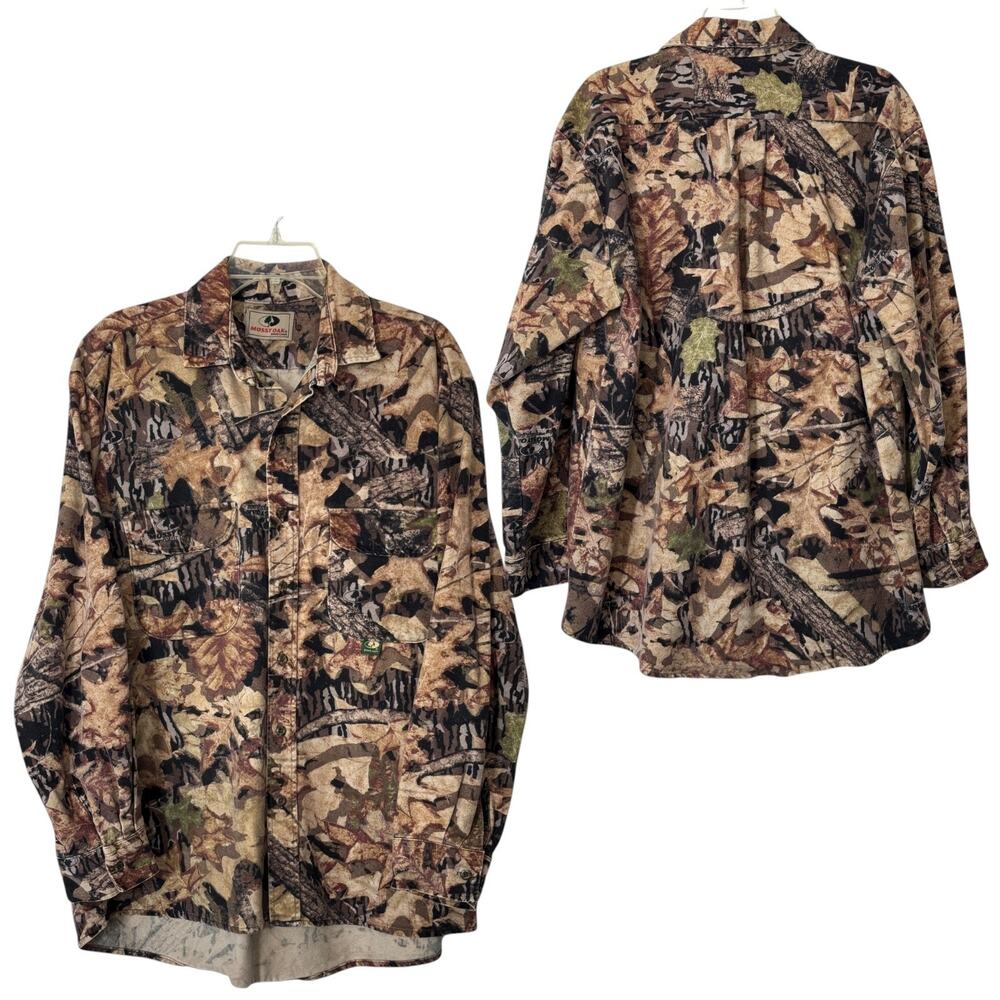 Vintage Mossy Oak Camo Flannel Shirt Relaxed Fit Button Front L Outdoor Hunting